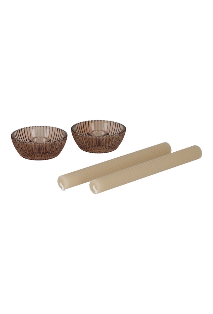 Jens Living Giftset Kandelaar Kaars Bruin set van 2st 8.5x8.5x21 1st