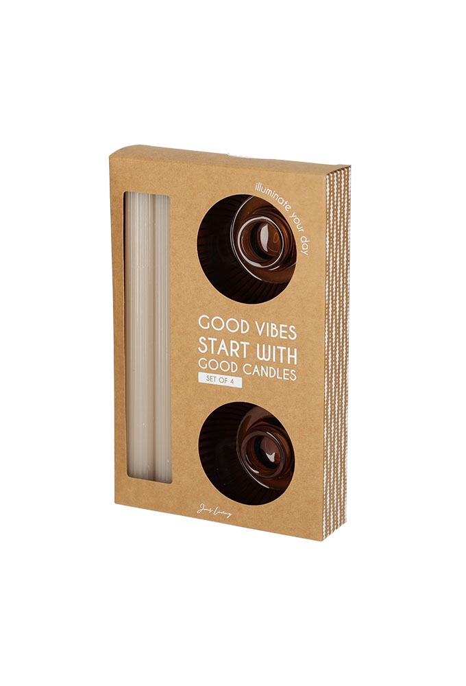 Jens Living Giftset Kandelaar Kaars Bruin set van 2st 8.5x8.5x21 1st