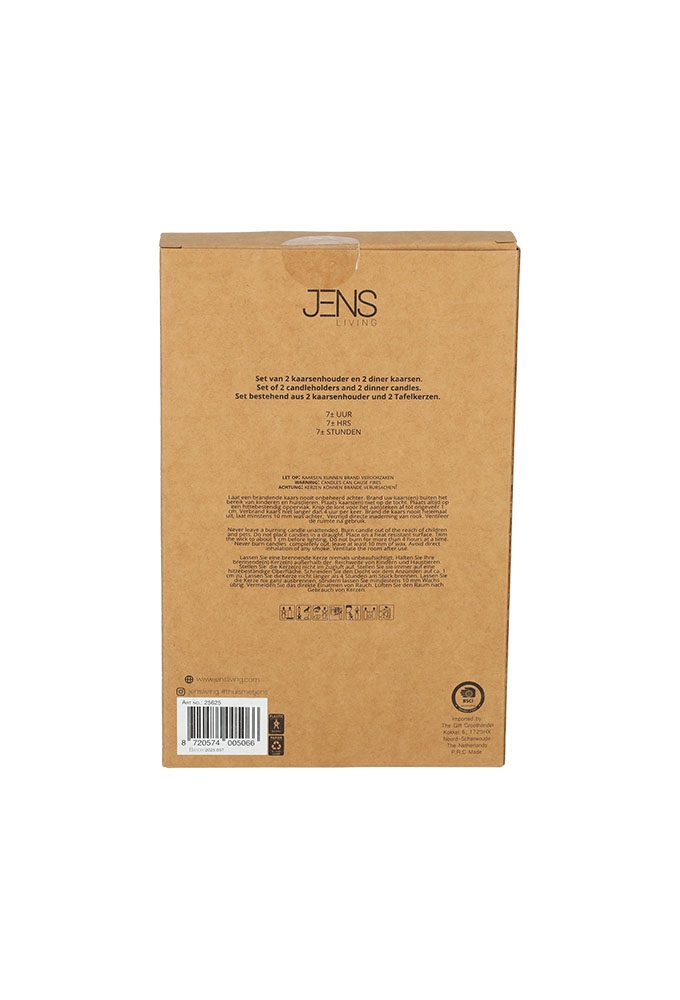 Jens Living Giftset Kandelaar Kaars Bruin set van 2st 8.5x8.5x21 1st