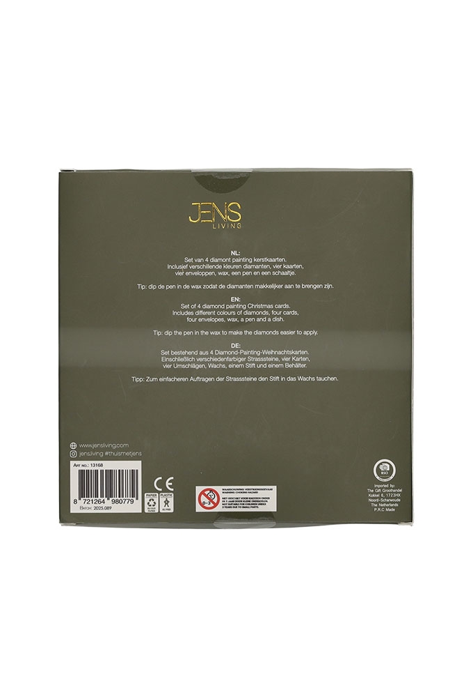 Jens Living Diamond Painting Kerstkaart set van 4st 16.5x16.5x0.2cm1st Jens Living Diamond Painting Kerstkaart set van 4st 16.5x16.5x0.2cm1st