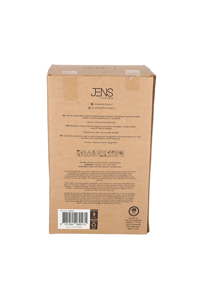 Jens Living Lantaarn Ravi Naturel Small 13x13x22cm 1stuks Jens Living Lantaarn Ravi Naturel Small 13x13x22cm 1stuks