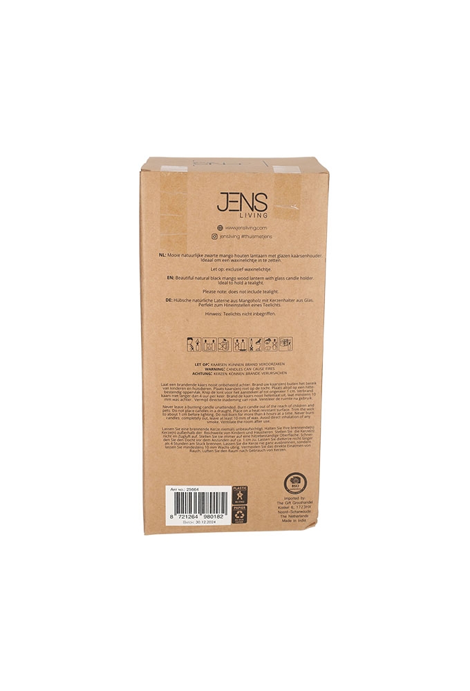 Jens Living Lantaarn Ravi Naturel Large 17.5x17.5x32cm 1stuks Jens Living Lantaarn Ravi Naturel Large 17.5x17.5x32cm 1stuks