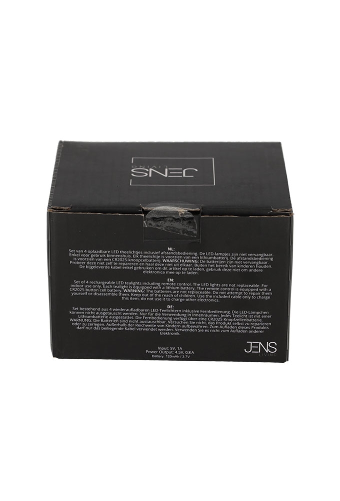 Jens Living Oplaadbare Led Theelichten set van 4stuks 10.5x9.5x7cm 1st