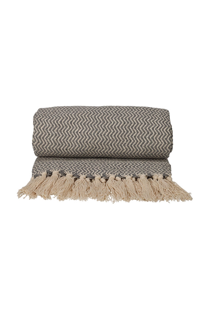 Jens Living Recycled Cotton Plaid Visgraat Grijs 130x180x0.3cm 1stuks