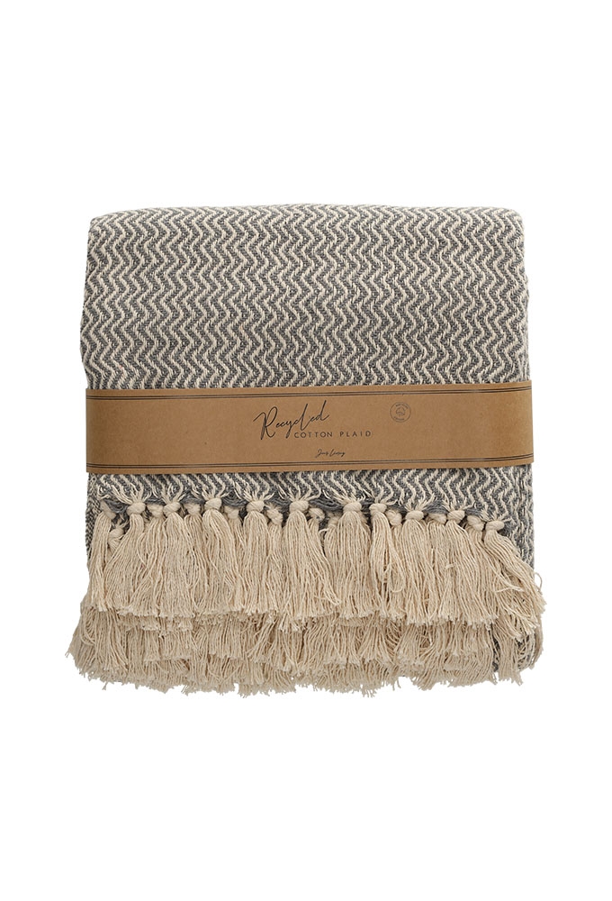 Jens Living Recycled Cotton Plaid Visgraat Grijs 130x180x0.3cm 1stuks