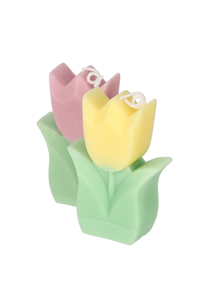 Jens Living Tulp Kaarsen Geel & Paars set van 2stuks 6x2.5x8.5cm 1st