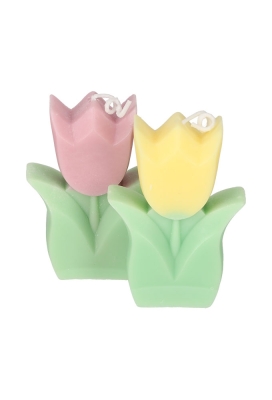 Jens Living Tulp Kaarsen Geel & Paars set van 2stuks 6x2.5x8.5cm 1st