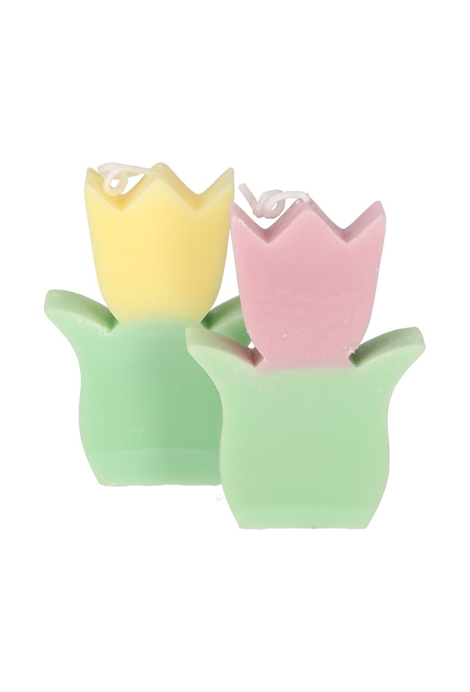 Jens Living Tulp Kaarsen Geel & Paars set van 2stuks 6x2.5x8.5cm 1st