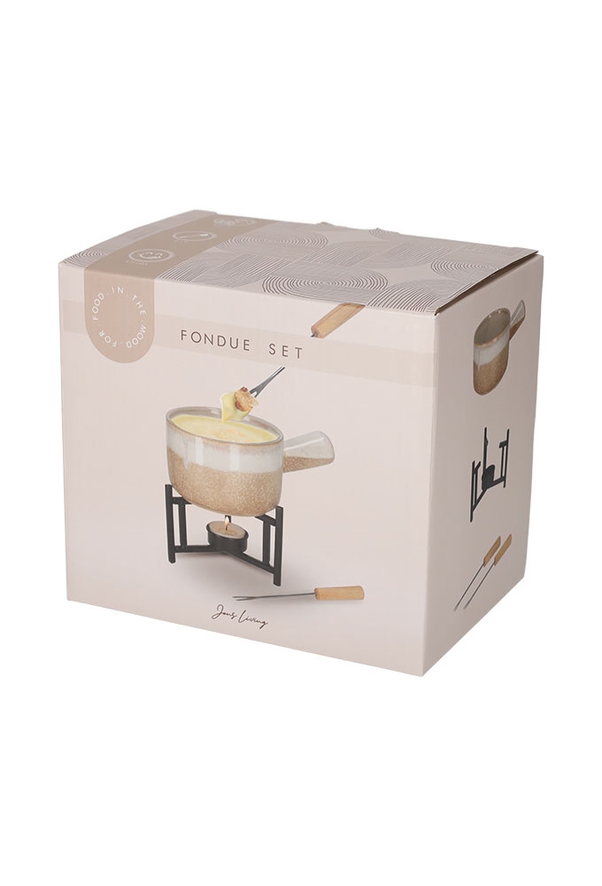 Jens Living Fondue Set Taupe 17.5x12x14.5cm 1stuks Jens Living Fondue Set Taupe 17.5x12x14.5cm 1stuks