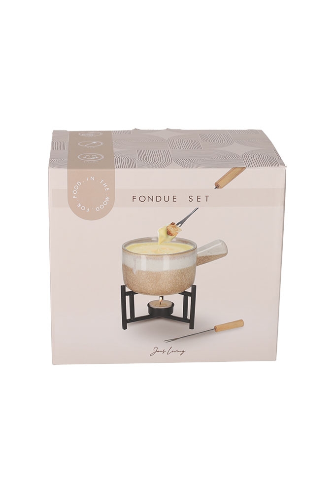 Jens Living Fondue Set Taupe 17.5x12x14.5cm 1stuks Jens Living Fondue Set Taupe 17.5x12x14.5cm 1stuks