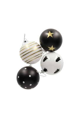 Jens Living Kerstballen Print set van 4stuks 6x6x9cm 1stuks
