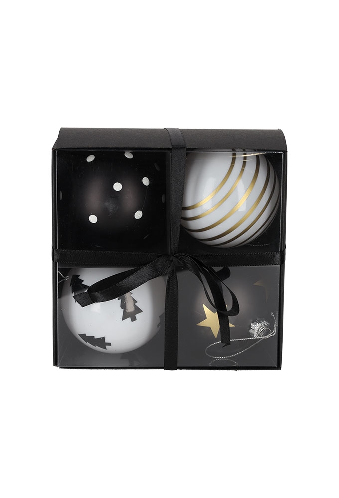 Jens Living Kerstballen Print set van 4stuks 6x6x9cm 1stuks