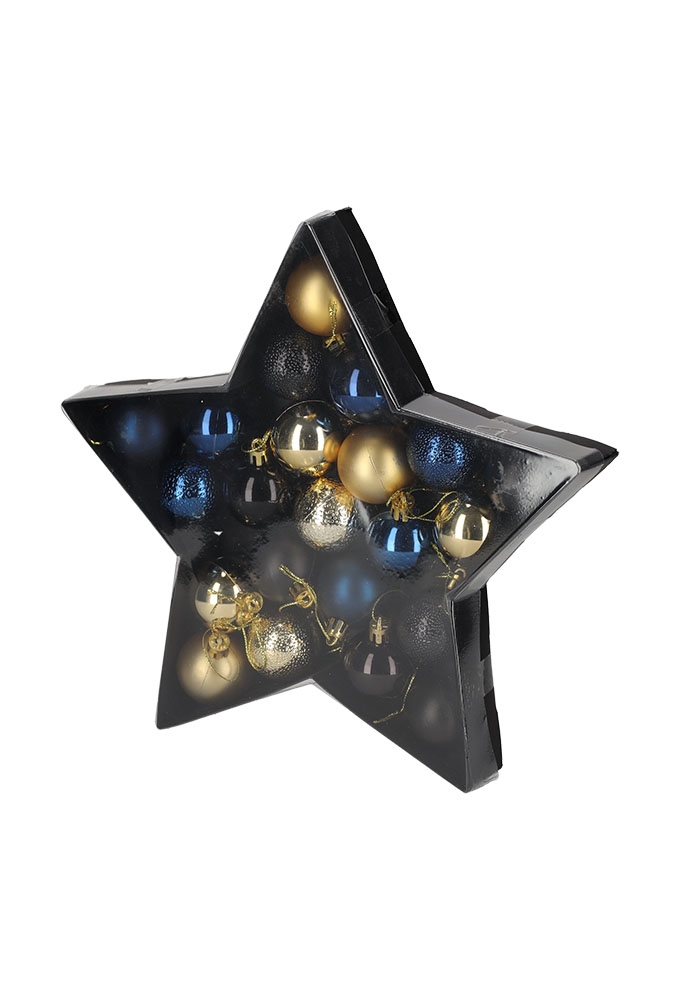 Jens Living Kerstballen Blauw & Goud set van 2stuks 3.5x3.5x5.5cm 1st