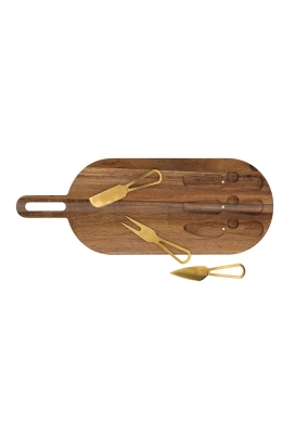 Jens Living Serveerplank Met Goud Bestek 45x17x1.5cm 1stuks Jens Living Serveerplank Met Goud Bestek 45x17x1.5cm 1stuks