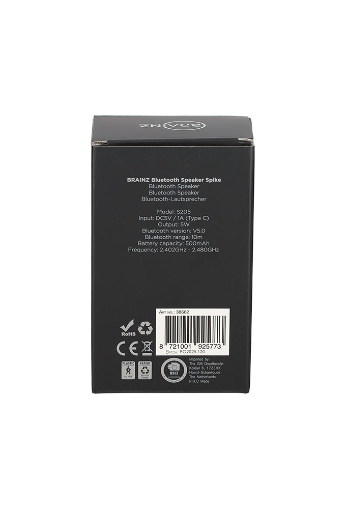 Brainz Speaker Spike Zwart 6x4.6x10cm 1stuks Brainz Speaker Spike Zwart 6x4.6x10cm 1stuks