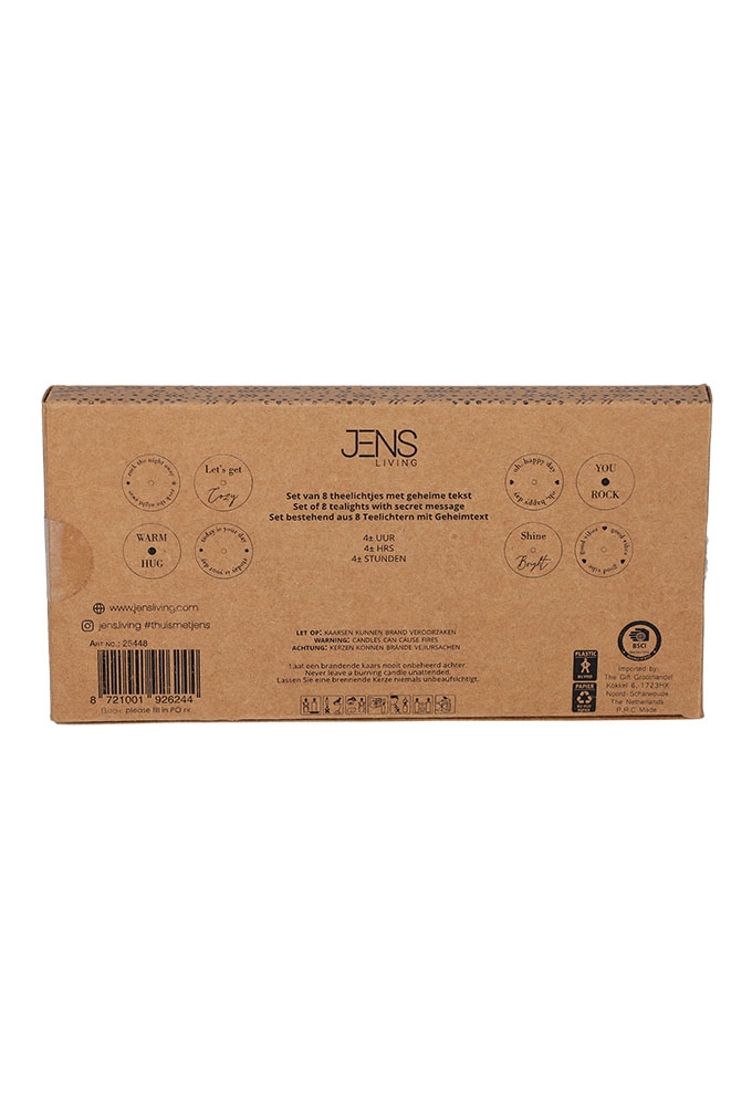 Jens Living Secret Message Theelichten set van 8stuks 4x4x1.2cm 1stuks Jens Living Secret Message Theelichten set van 8stuks 4x4x1.2cm 1stuks