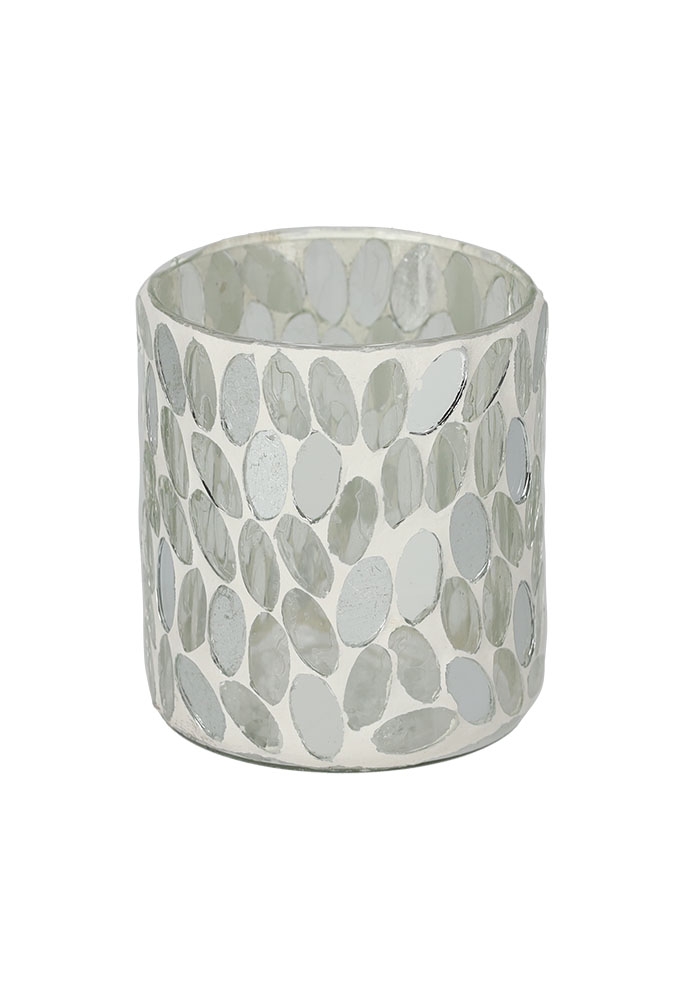 Jens Living Theelichthouder Mozaiek Wit Small 7.5x7.5x8.5cm 1stuks