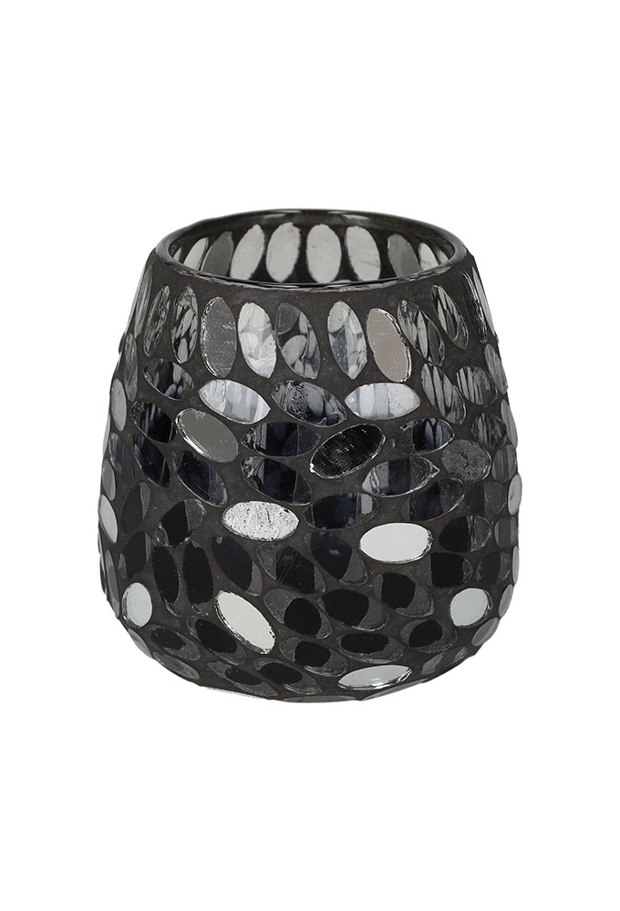 Jens Living Theelichthouder Mozaiek Zwart Large 9.5x9.5x10cm 1stuks