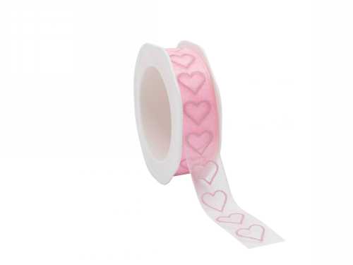 Organza Lint Baby Hearts Roze 25mm x 20 meter.