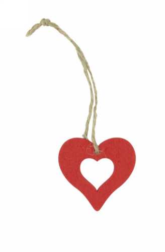 Houten Decoratie Hartje Rood Hanger 5cm 24stuks