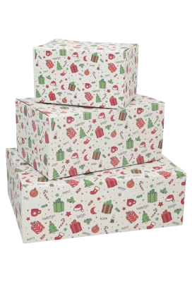 Geschenkdozen Kerstprint 21.5x15x12cm 30stuks Geschenkdozen Kerstprint 21.5x15x12cm 30stuks