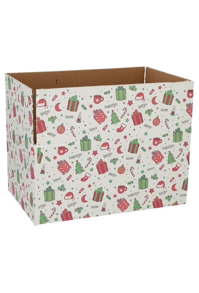 Geschenkdozen Kerstprint 31x20x14cm 30stuks Geschenkdozen Kerstprint 31x20x14cm 30stuks