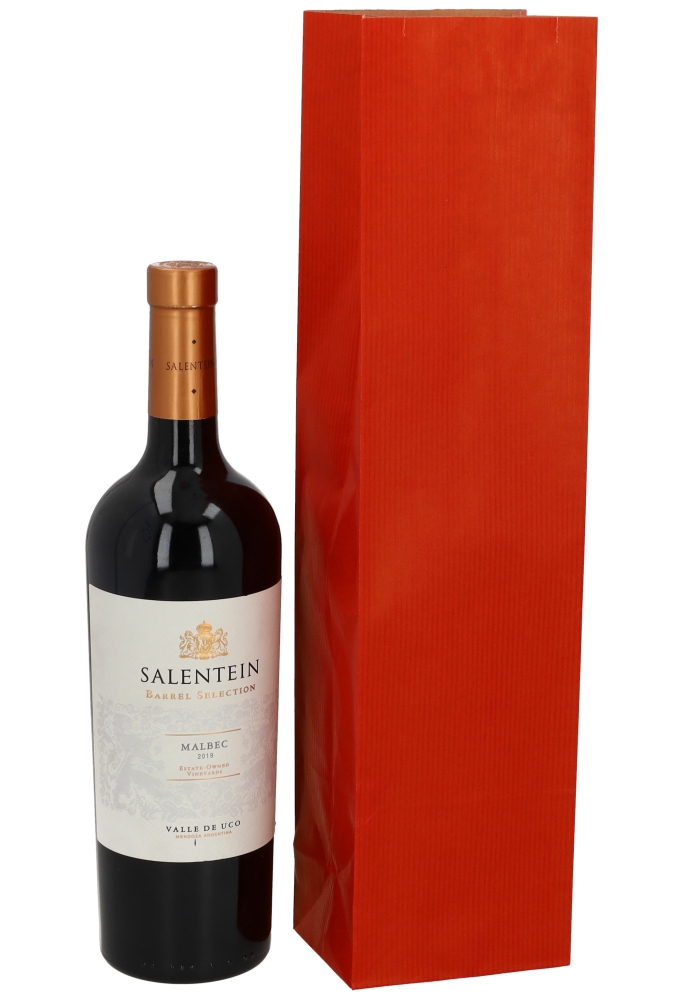 Luxe Wijnzak Met Blokbodem Kraft Rood 10x8x41cm 50stuks