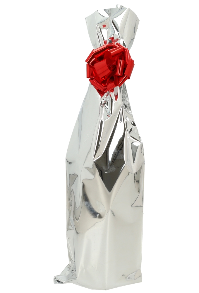 Wijnzak Folie Metallic Zilver 15x45cm 100stuks Wijnzak Folie Metallic Zilver 15x45cm 100stuks