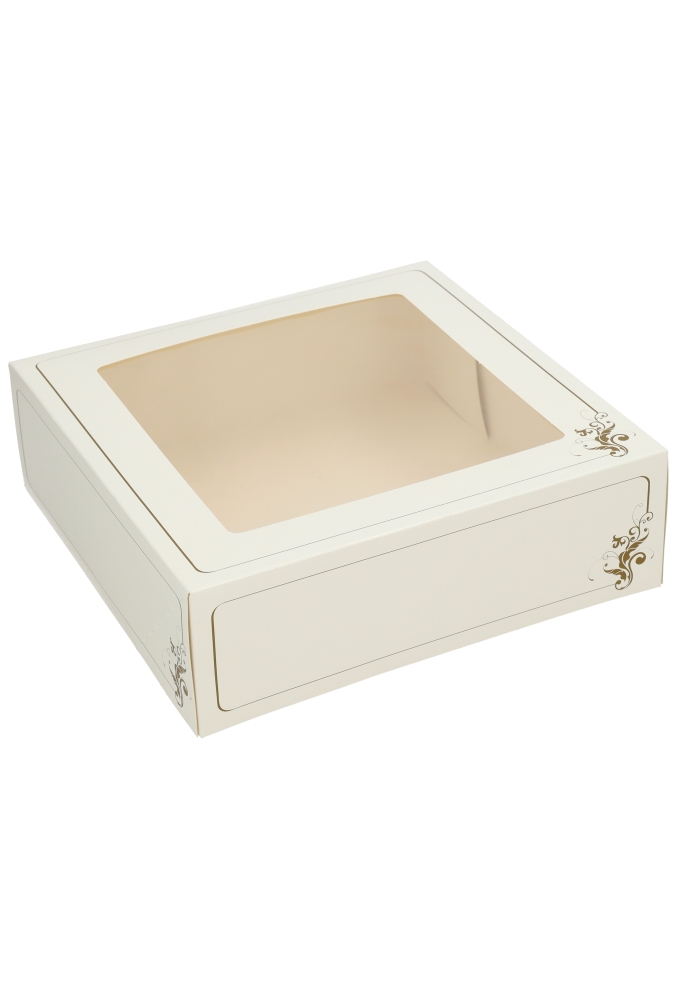 Gebaksdoos Wit Met Klep & Venster 25x25x8cm 270gram 150stuks