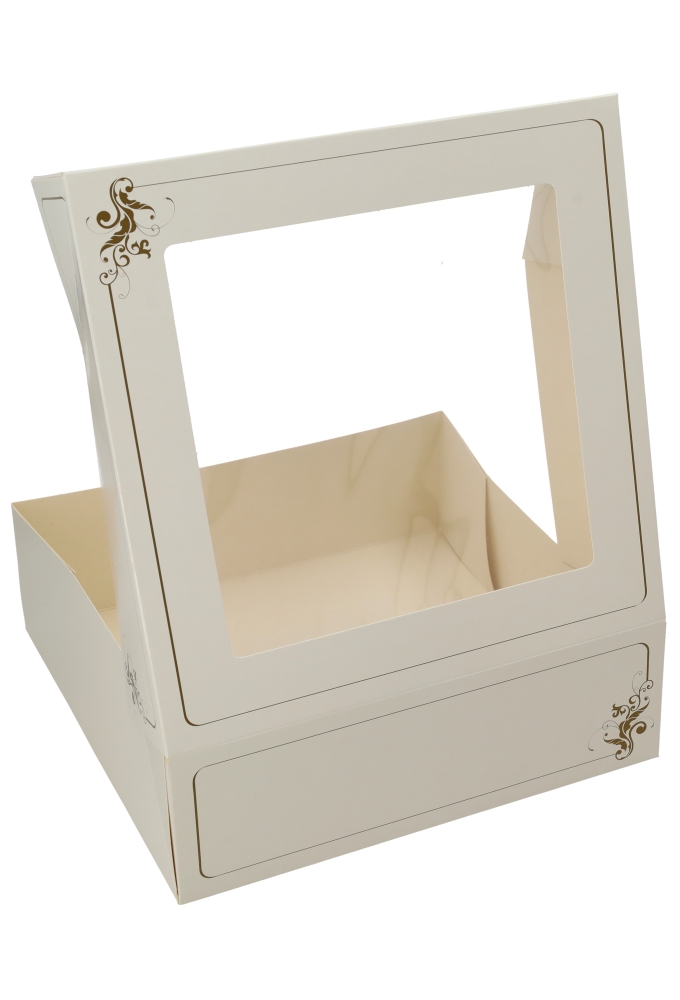 Gebaksdoos Wit Met Klep & Venster 25x25x8cm 270gram 150stuks