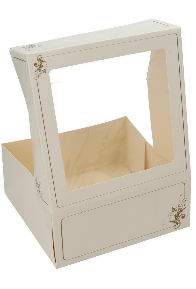 Gebaksdoos Wit Met Klep & Venster 19x19x8cm 250gram 275stuks