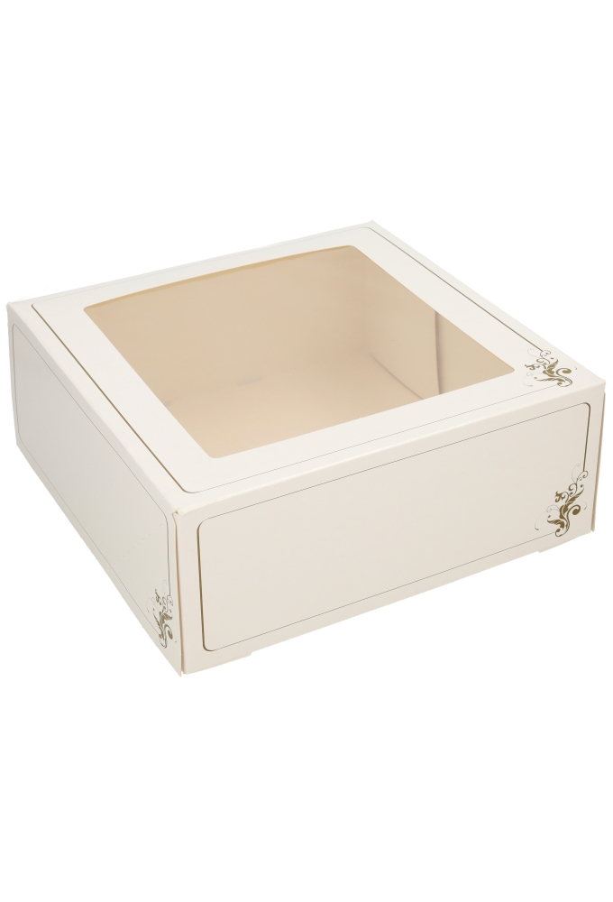 Gebaksdoos Hoog Wit Met Klep & Venster 30x30x12cm 380gr 50stuks