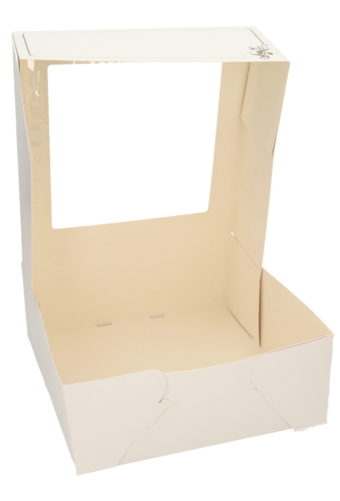Gebaksdoos Hoog Wit Met Klep & Venster 30x30x12cm 380gr 50stuks