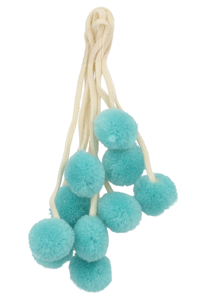 Decoratie Pompons aan Koord Blauw 2cm 24stuks OP IS OP Decoratie Pompons aan Koord Blauw 2cm 24stuks OP IS OP