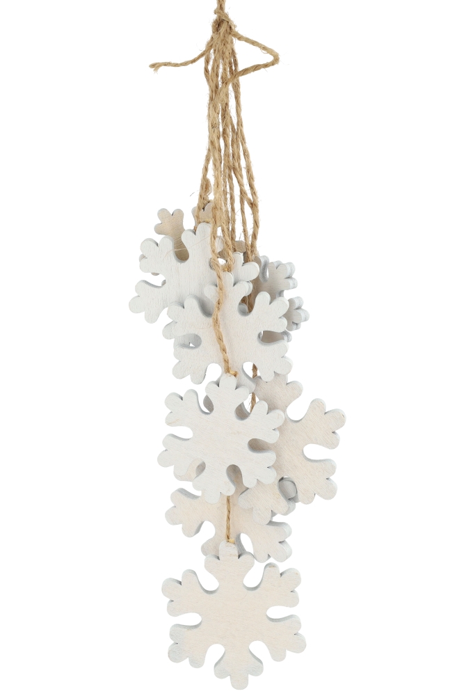 Decoratie Hanger Mobiel Houten Sneeuwvlokken & Koord 33cm 1stuks