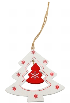 Decoratie Hanger Houten Wit Dubbele Boom & Koord 9x8cm 1stuks Decoratie Hanger Houten Wit Dubbele Boom & Koord 9x8cm 1stuks