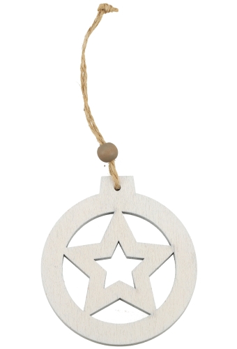 Decoratie Hanger Houten White Star Koord 7cm 1stuks OP IS OP