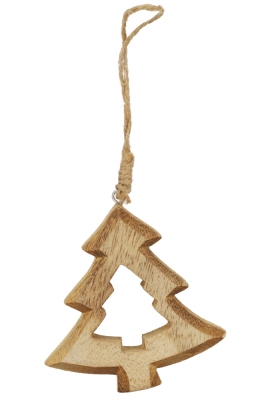 Decoratie Hanger Houten Tree Wood & Koord 9.3cm 1stuks Decoratie Hanger Houten Tree Wood & Koord 9.3cm 1stuks