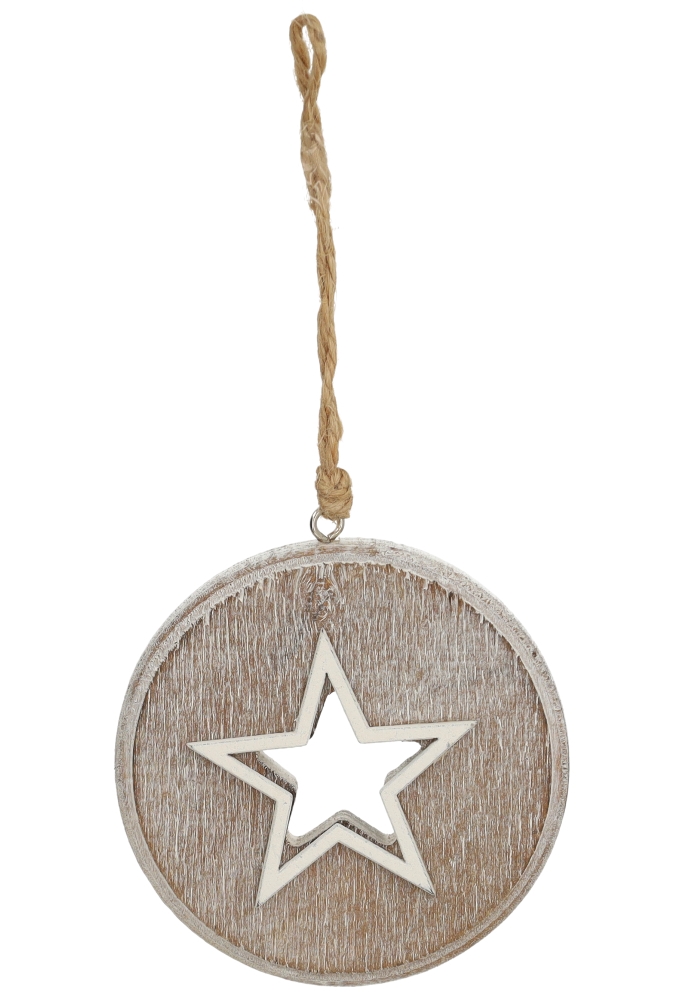 Decoratie Hanger Houten Ster & Koord 8cm 1stuks OP IS OP