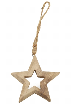 Decoratie Hanger Houten Star Wood & Koord 9.7cm 1stuks Decoratie Hanger Houten Star Wood & Koord 9.7cm 1stuks