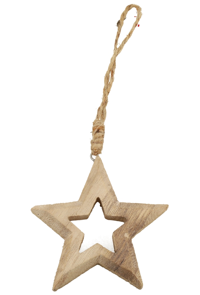 Decoratie Hanger Houten Star Wood & Koord 9.7cm 1stuks