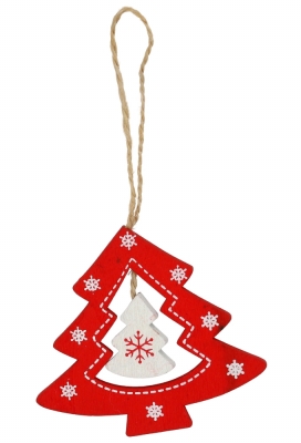 Decoratie Hanger Houten Rood Dubbele Boom & Koord 9x8cm 1stuks Decoratie Hanger Houten Rood Dubbele Boom & Koord 9x8cm 1stuks