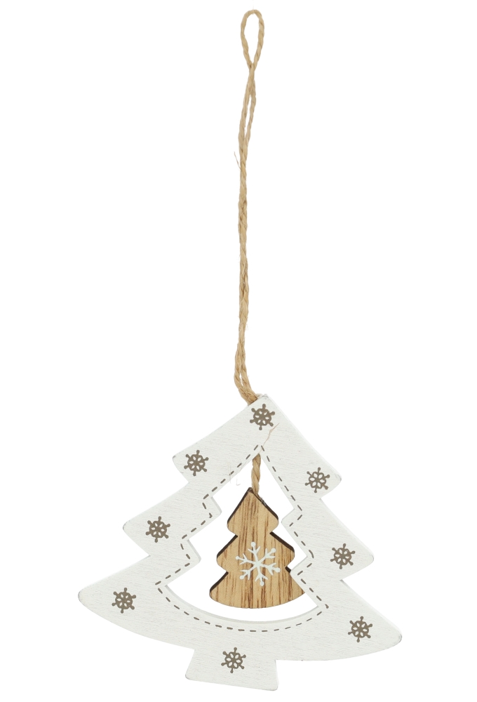 Decoratie Hanger Houten Naturel Dubbele Boom & Koord 9x8cm 1stuks