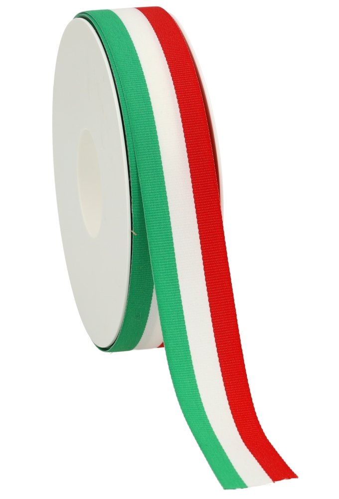 Cadeaulinten Stofband Italie Groen Wit Rood 2.5cm x 25meter Cadeaulinten Stofband Italie Groen Wit Rood 2.5cm x 25meter