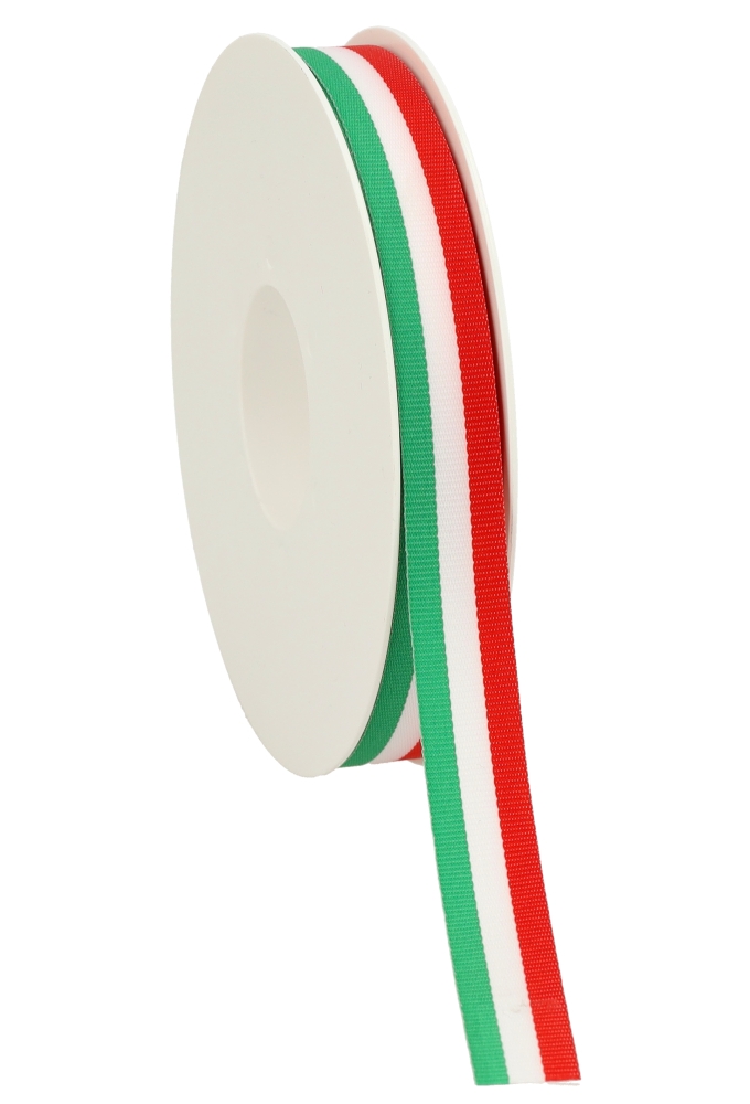 Cadeaulinten Stofband Italie Groen Wit Rood 1.5cm x 25meter Cadeaulinten Stofband Italie Groen Wit Rood 1.5cm x 25meter