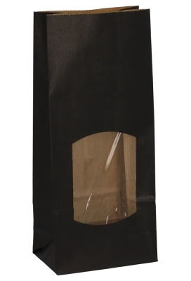 Blokbodemzakjes Zwart Venster 8.5x5x21.5cm 250ml 80grams 100stuks Blokbodemzakjes Zwart Venster 8.5x5x21.5cm 250ml 80grams 100stuks