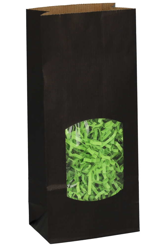 Blokbodemzakjes Zwart Venster 8.5x5x21.5cm 250ml 80grams 100stuks Blokbodemzakjes Zwart Venster 8.5x5x21.5cm 250ml 80grams 100stuks
