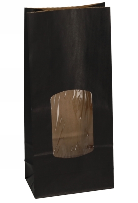 Blokbodemzakjes Zwart Venster 13.5x7.5x31.5cm 850ml 90grams 100stuks Blokbodemzakjes Zwart Venster 13.5x7.5x31.5cm 850ml 90grams 100stuks