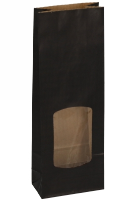 Blokbodemzakjes Zwart Venster 10x5.5x29cm 400ml 90grams 100stuks Blokbodemzakjes Zwart Venster 10x5.5x29cm 400ml 90grams 100stuks