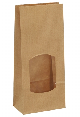 Blokbodemzakjes Kraft & Venster 9x5x21.5cm 250ml 100stuks Blokbodemzakjes Kraft & Venster 9x5x21.5cm 250ml 100stuks